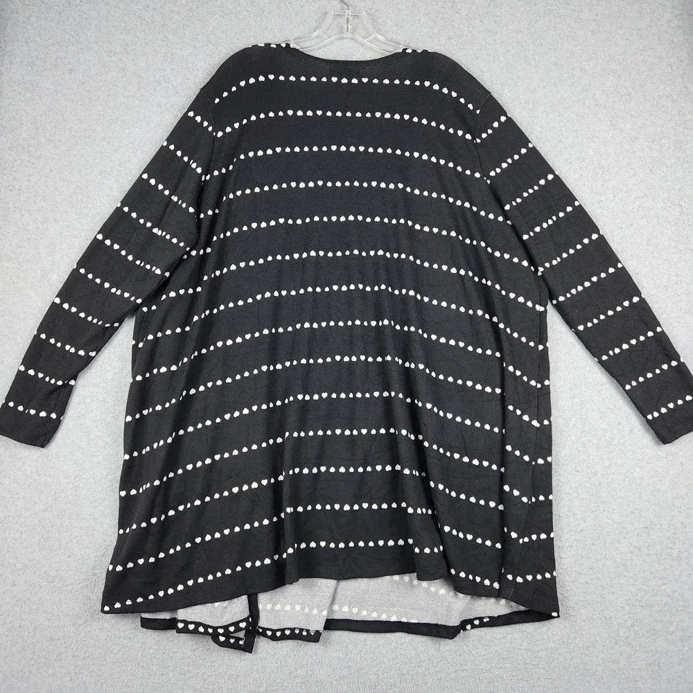LuLaRoe Longline Cardigan Womens XL Black Joy Heart Print‎ Pockets Open Front